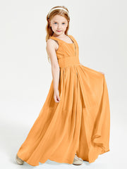 Long V-neck Junior Bridesmaid Dresses Tangerine