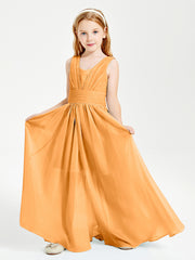 Long V-neck Junior Bridesmaid Dresses Tangerine
