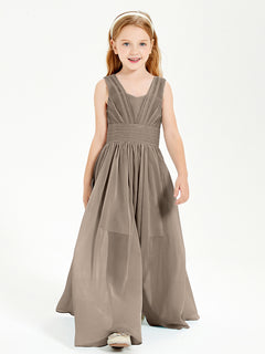 Long V-neck Junior Bridesmaid Dresses Taupe