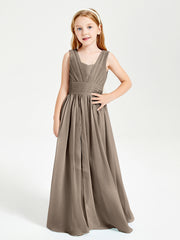 Long V-neck Junior Bridesmaid Dresses Taupe