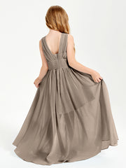 Long V-neck Junior Bridesmaid Dresses Taupe