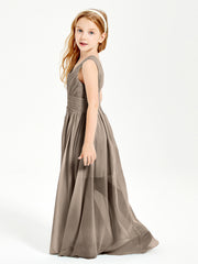 Long V-neck Junior Bridesmaid Dresses Taupe