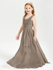Long V-neck Junior Bridesmaid Dresses Taupe