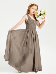 Long V-neck Junior Bridesmaid Dresses Taupe