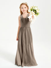 Long V-neck Junior Bridesmaid Dresses Taupe