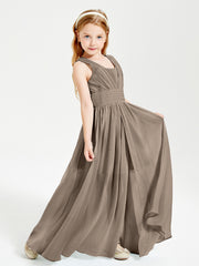 Long V-neck Junior Bridesmaid Dresses Taupe