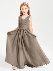 Long V-neck Junior Bridesmaid Dresses Taupe