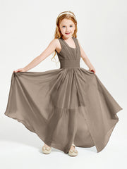 Long V-neck Junior Bridesmaid Dresses Taupe