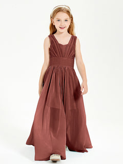 Long V-neck Junior Bridesmaid Dresses Terracotta