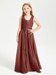 Long V-neck Junior Bridesmaid Dresses Terracotta