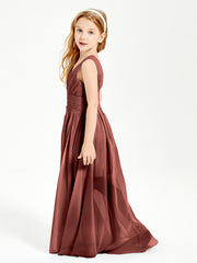 Long V-neck Junior Bridesmaid Dresses Terracotta