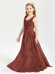 Long V-neck Junior Bridesmaid Dresses Terracotta