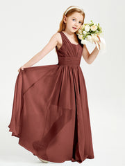 Long V-neck Junior Bridesmaid Dresses Terracotta