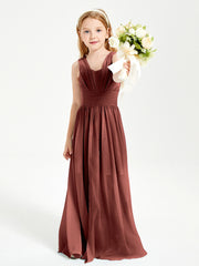 Long V-neck Junior Bridesmaid Dresses Terracotta