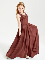 Long V-neck Junior Bridesmaid Dresses Terracotta