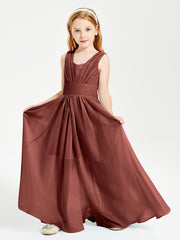 Long V-neck Junior Bridesmaid Dresses Terracotta