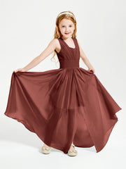 Long V-neck Junior Bridesmaid Dresses Terracotta