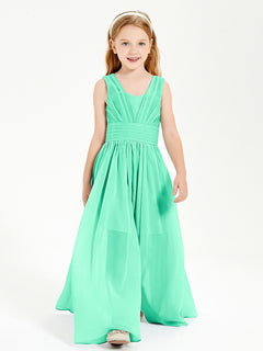 Long V-neck Junior Bridesmaid Dresses Turquoise