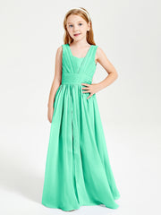 Long V-neck Junior Bridesmaid Dresses Turquoise