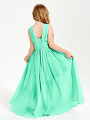 Long V-neck Junior Bridesmaid Dresses Turquoise