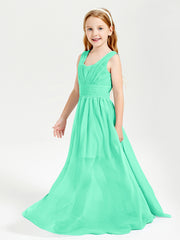 Long V-neck Junior Bridesmaid Dresses Turquoise