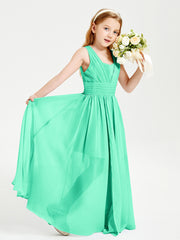 Long V-neck Junior Bridesmaid Dresses Turquoise