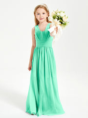 Long V-neck Junior Bridesmaid Dresses Turquoise
