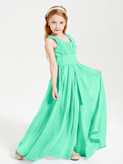 Long V-neck Junior Bridesmaid Dresses Turquoise