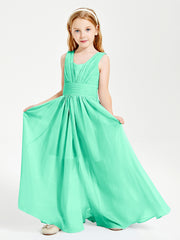 Long V-neck Junior Bridesmaid Dresses Turquoise