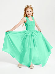 Long V-neck Junior Bridesmaid Dresses Turquoise