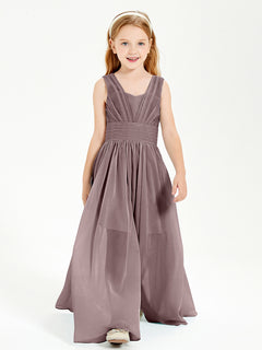 Long V-neck Junior Bridesmaid Dresses Vintage Mauve