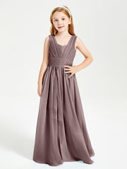 Long V-neck Junior Bridesmaid Dresses Vintage Mauve