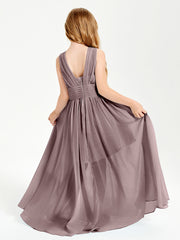 Long V-neck Junior Bridesmaid Dresses Vintage Mauve