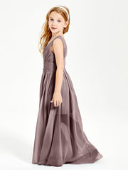 Long V-neck Junior Bridesmaid Dresses Vintage Mauve