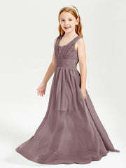 Long V-neck Junior Bridesmaid Dresses Vintage Mauve