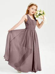 Long V-neck Junior Bridesmaid Dresses Vintage Mauve