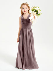 Long V-neck Junior Bridesmaid Dresses Vintage Mauve