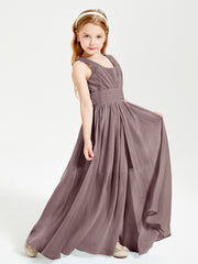 Long V-neck Junior Bridesmaid Dresses Vintage Mauve