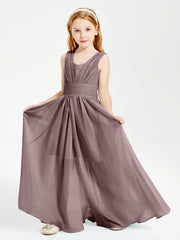 Long V-neck Junior Bridesmaid Dresses Vintage Mauve