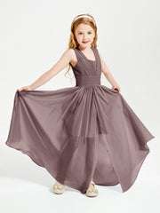 Long V-neck Junior Bridesmaid Dresses Vintage Mauve