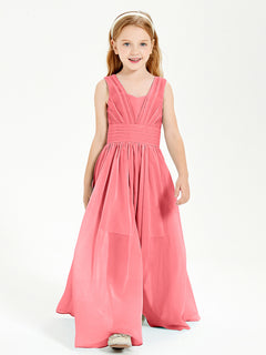 Long V-neck Junior Bridesmaid Dresses Watermelon