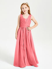 Long V-neck Junior Bridesmaid Dresses Watermelon