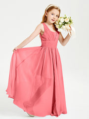 Long V-neck Junior Bridesmaid Dresses Watermelon
