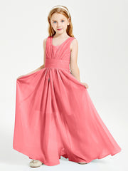 Long V-neck Junior Bridesmaid Dresses Watermelon