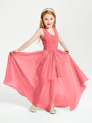 Long V-neck Junior Bridesmaid Dresses Watermelon