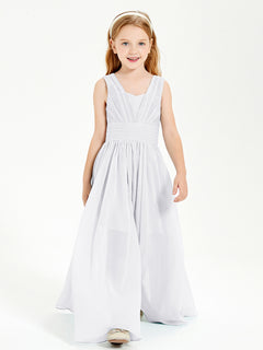 Long V-neck Junior Bridesmaid Dresses White