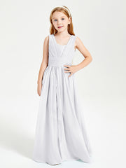 Long V-neck Junior Bridesmaid Dresses White