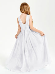 Long V-neck Junior Bridesmaid Dresses White