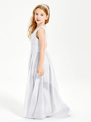 Long V-neck Junior Bridesmaid Dresses White