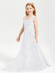 Long V-neck Junior Bridesmaid Dresses White